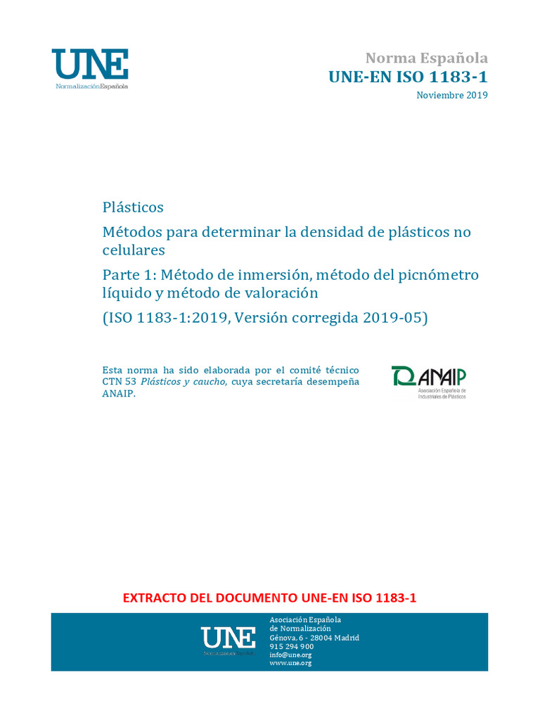 Métodos de Densidad en Plásticos ISO 1183-1 | PDF | Ciencias fisicas