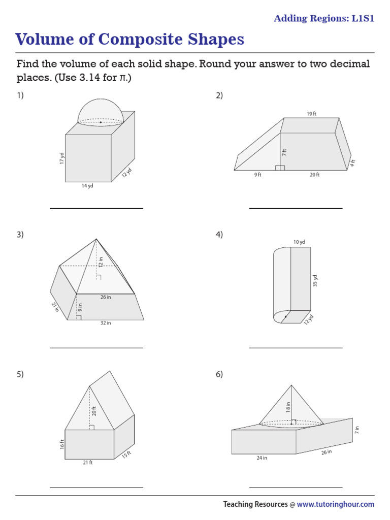 Volume of Composite Shapes Worksheet | PDF