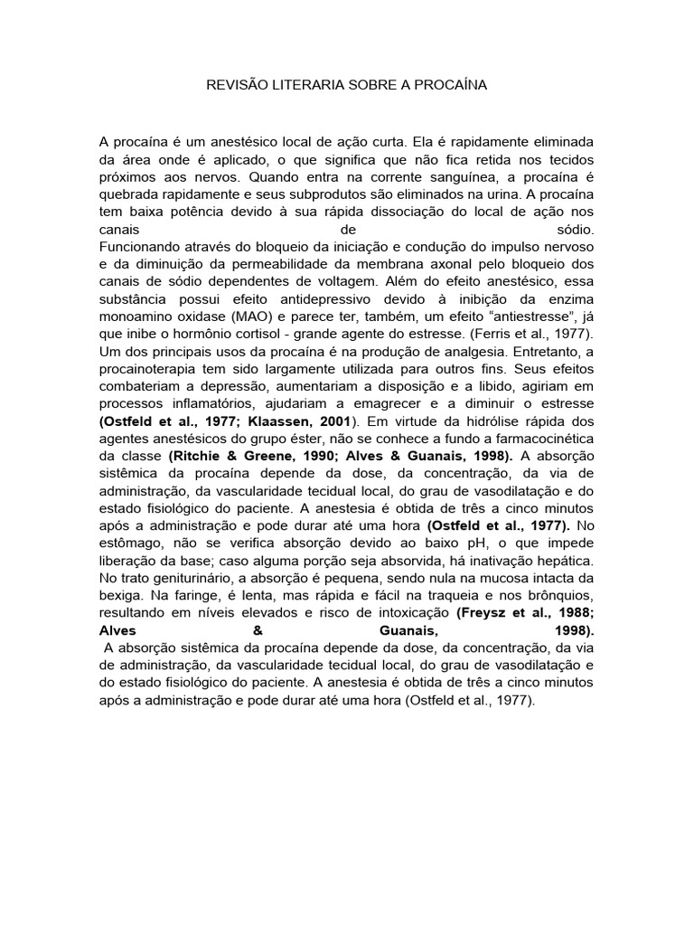 Procaína: Anestésico Local e Efeitos | PDF | Medicina Clínica | Drogas