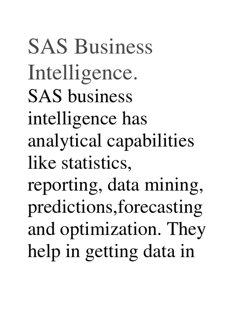 SAS Business Intelligence | Data Warehouse | Business Intelligence
