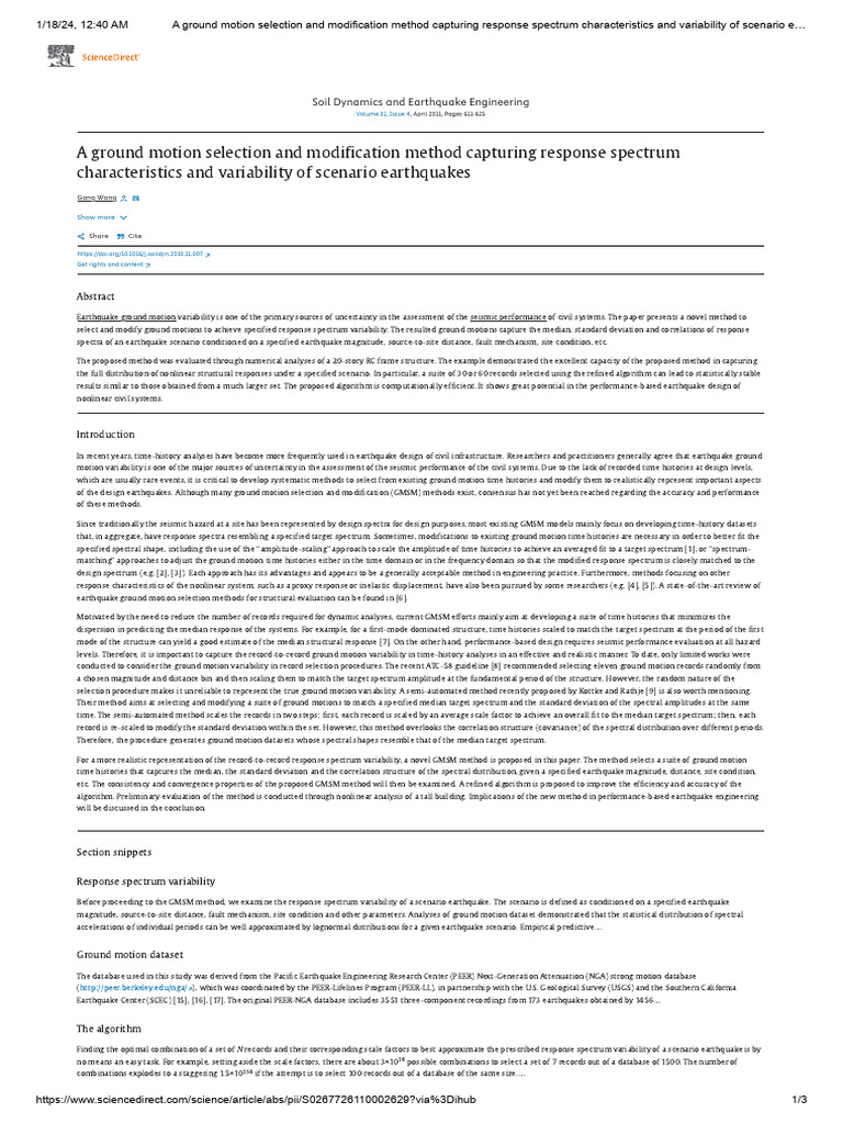 Ground Motion Selection Method | PDF | Spectral Density | Applied And ...