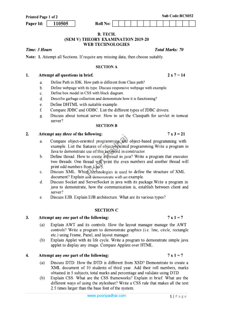 Web Technologies RCS052 | PDF
