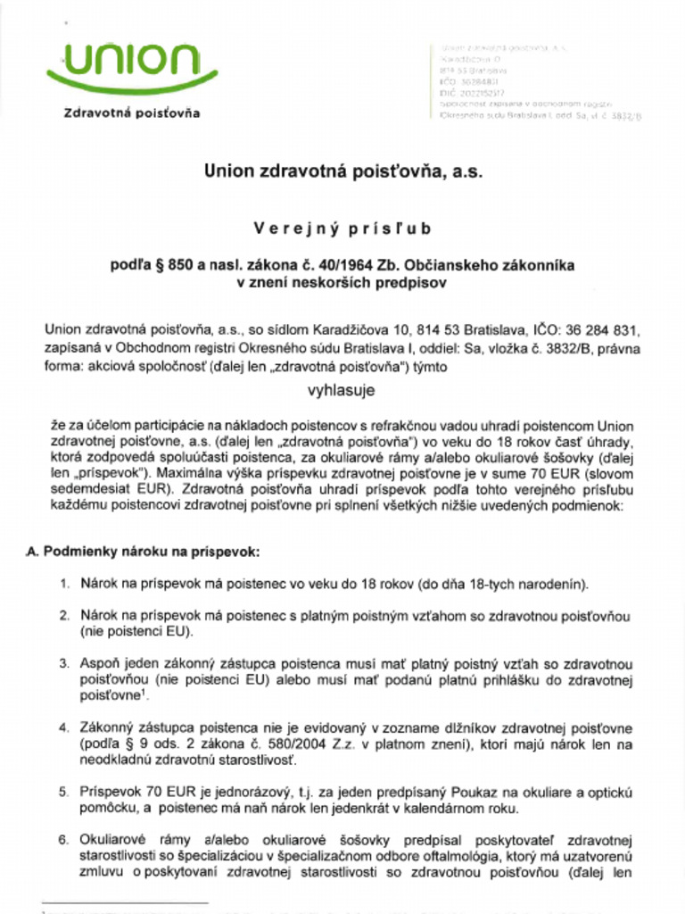 Verejny Prislub Prispevok Na Okuliarovy Ram | PDF