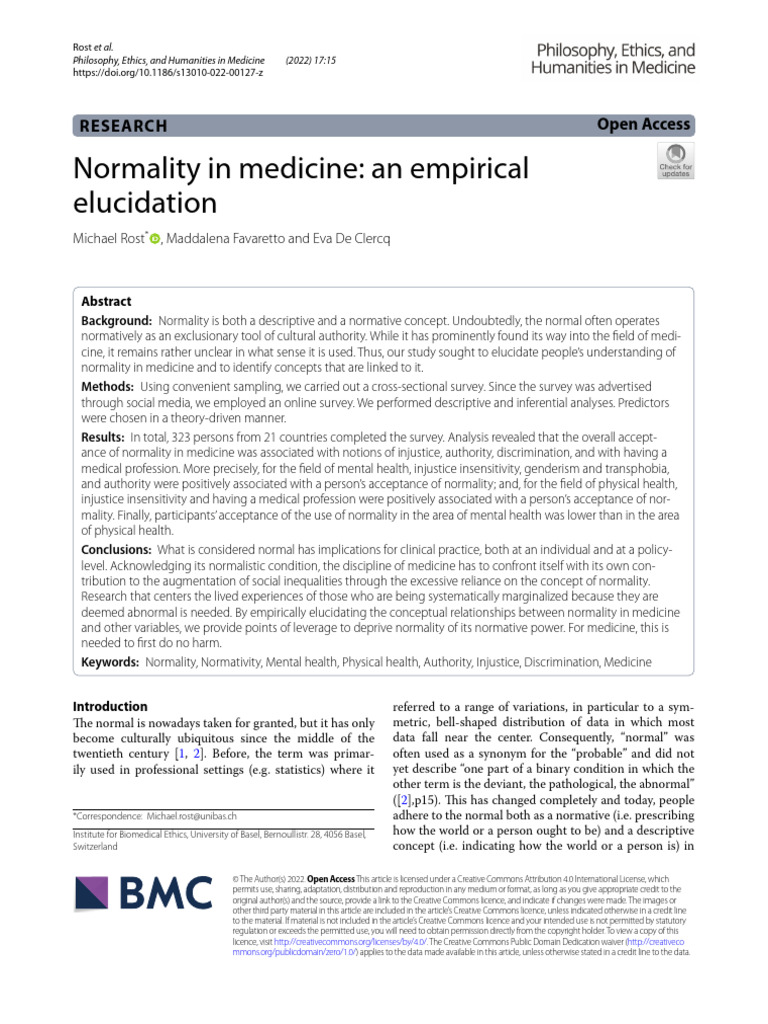 Normality In Medicine : A Critical Review Systematic Review – YVOHE