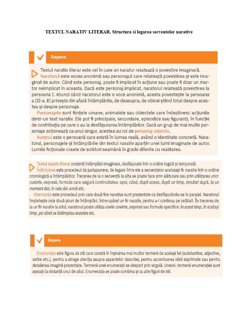 Textul Narativ Literar. Structura Si Legarea Secventelor Narative | PDF