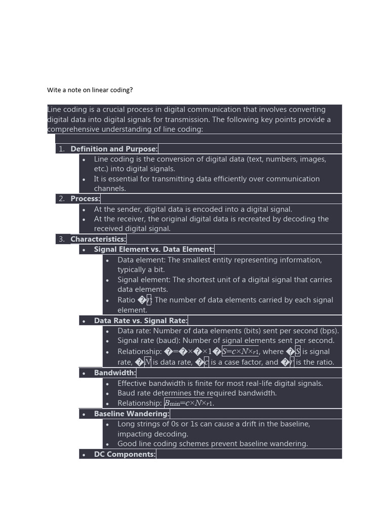 Wite a note on linear coding pdf digital signal bit rate