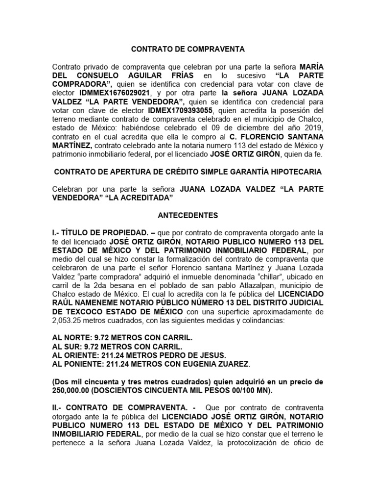 Contrato de Compraventa en Chalco | PDF | Crédito | Finanzas y dinero