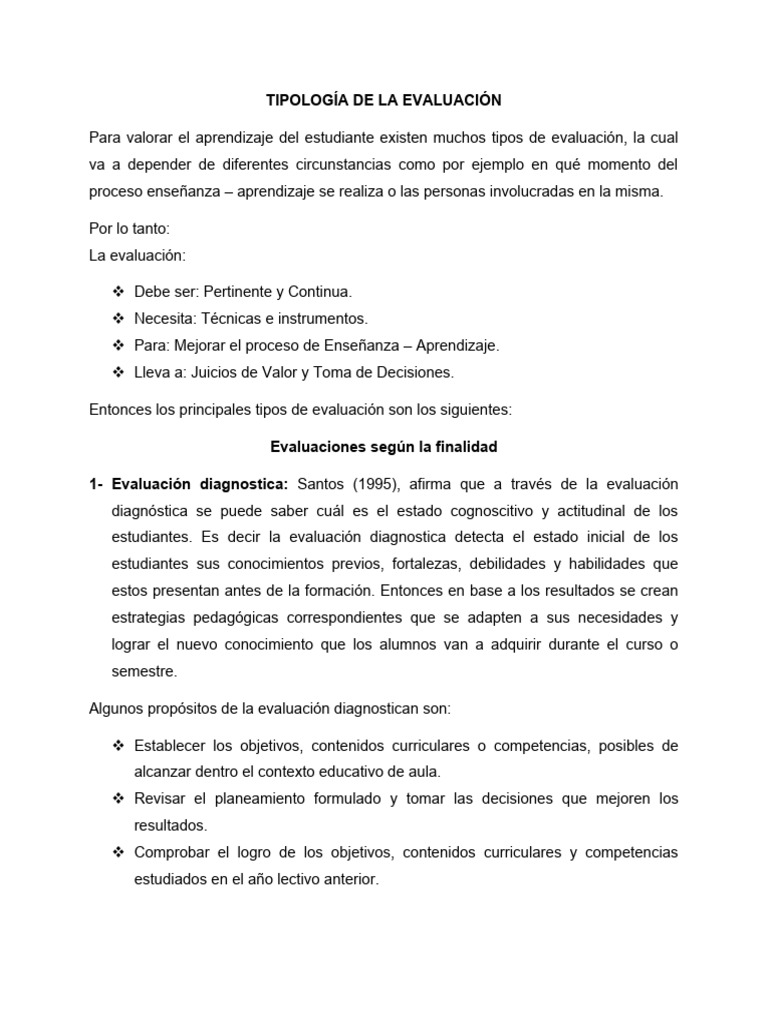 Tipos y Tipología de Evaluación Educativa | PDF | Evaluación | Aprendizaje