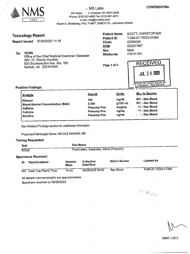Scott Christopher Toxicology Report PDF