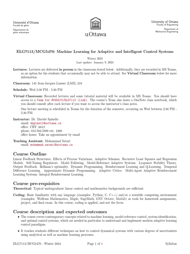 syllabus-ELG7113MCG5470 w2024 | PDF | Dynamic Programming 