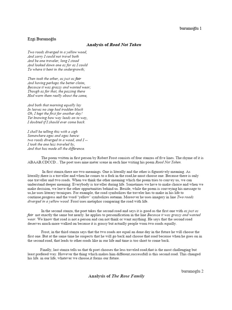 Analysis of Road Not Taken | PDF