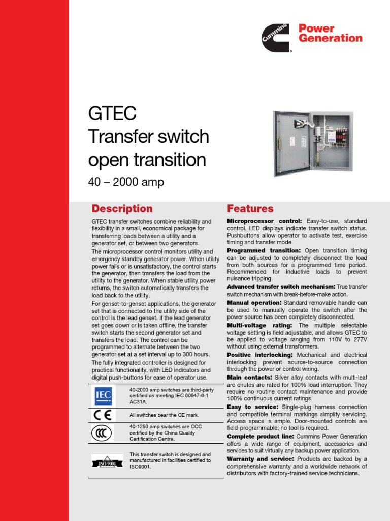 GTEC Transfer Switch Overview | PDF | Switch | Fuse (Electrical)