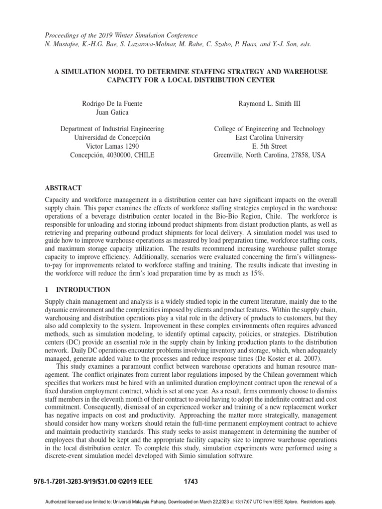 Staffing and Capacity Model for Warehousing | PDF | Warehouse | Simulation
