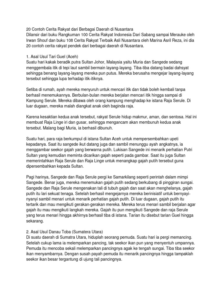 20 Contoh Cerita Rakyat Dari Berbagai Daerah Di Nusantara | PDF
