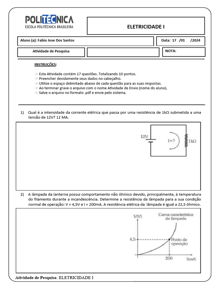 Atividade de Pesquisa em Eletricidade I | PDF | Rede elétrica ...