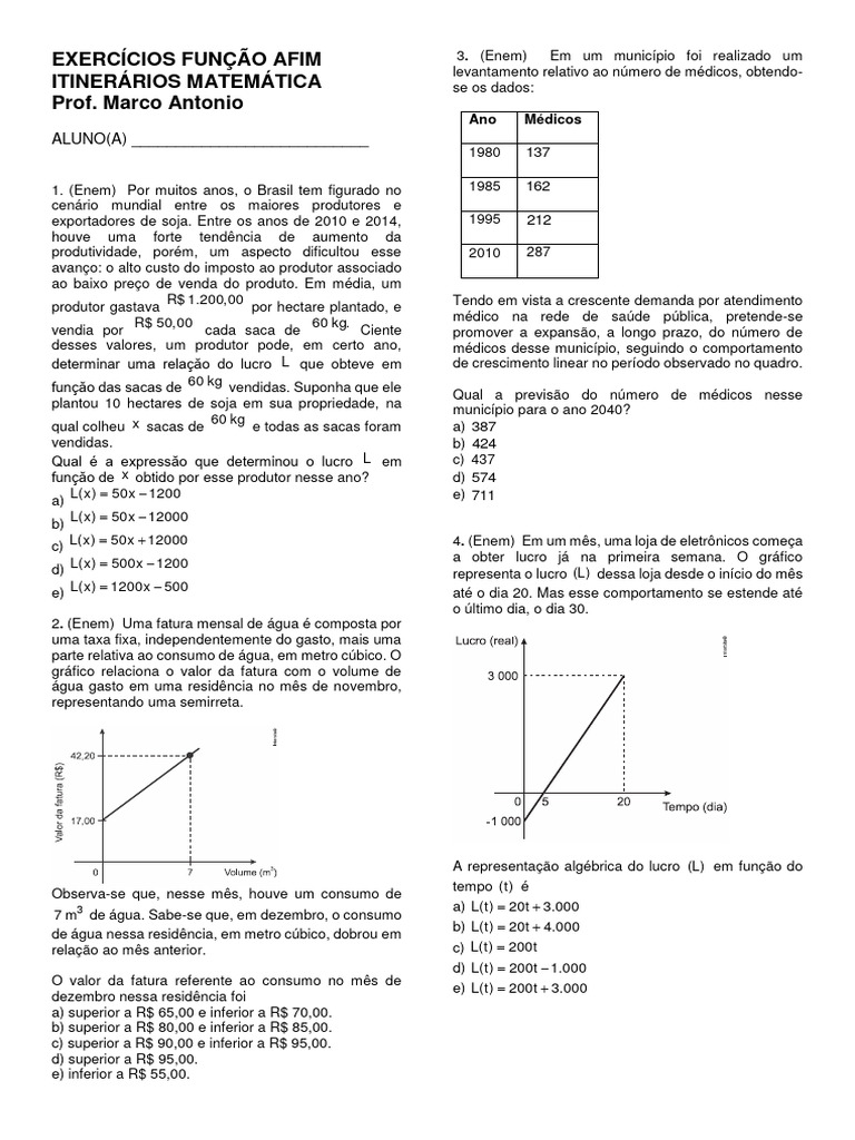 Exercícios Função Afim | PDF
