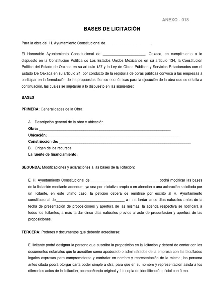 Bases de Licitación para Obras en Oaxaca | PDF | Constitución