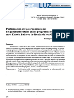 Participación de Las Organizaciones No Gubernamentales en Los Programas Sociales en El Estado Zulla en La Década de Los 90'