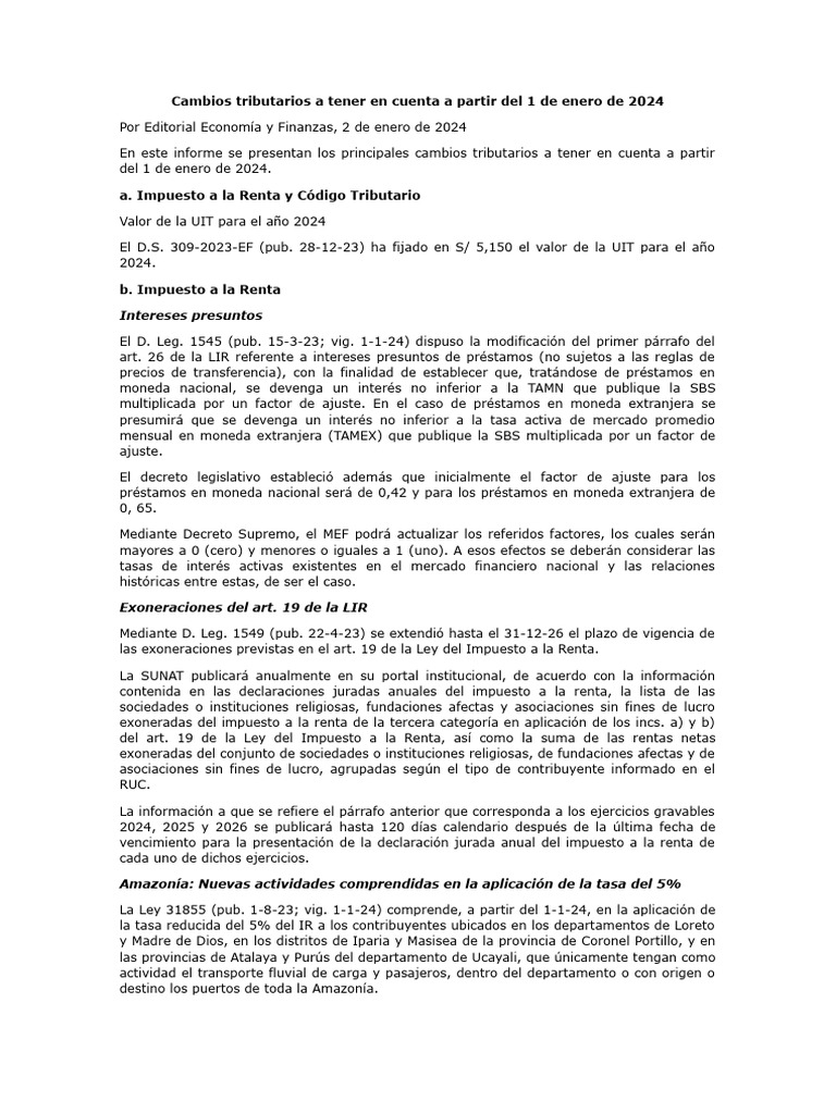 Cambios Tributarios 2024 PDF Impuesto sobre la renta Impuestos