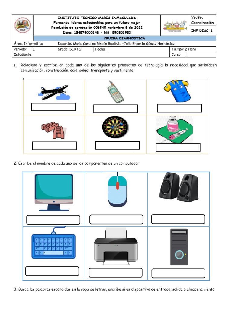 Prueba Diagnóstica de Informática Sexto | PDF | Hardware de la ...