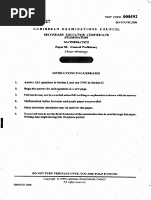 CSEC Mathematics June 2000 P2