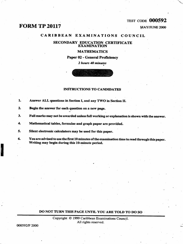 CSEC Mathematics June 2000 P2 | PDF | Equator | Angle