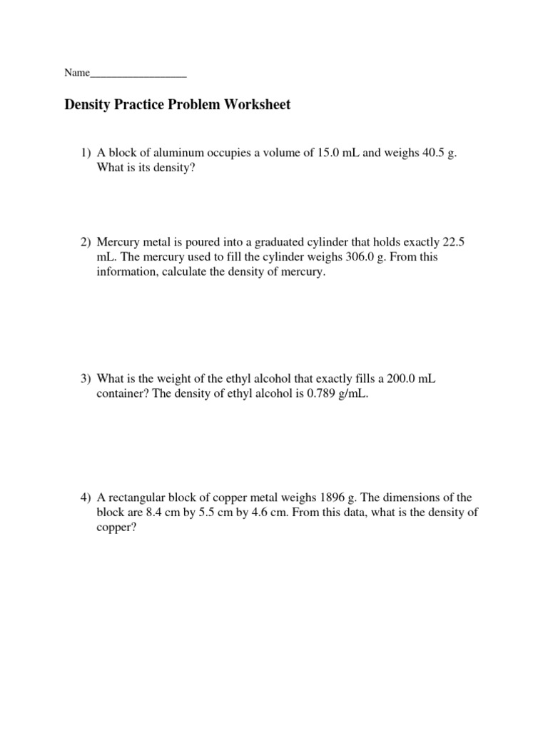 Density Practice Problems Worksheet | PDF | Science & Mathematics