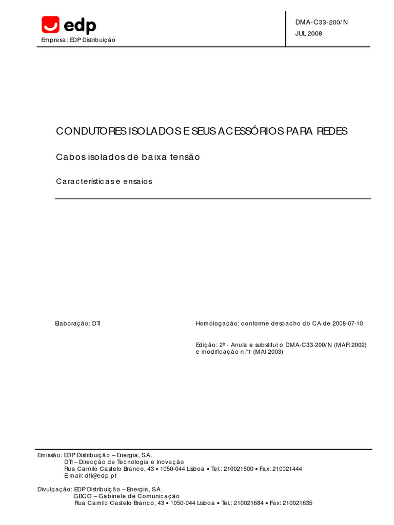 Dma-C33-200n. Cabos | PDF | Condutor elétrico | Cloreto de polivinila (PVC)