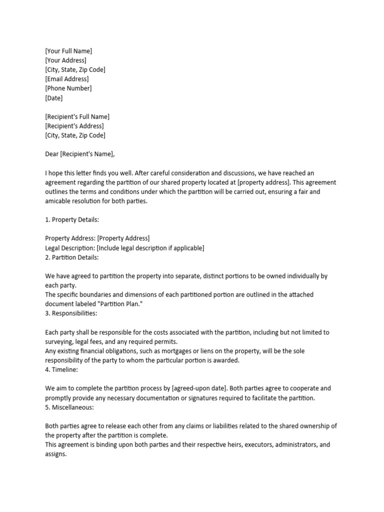 Partition Agreement Template | PDF