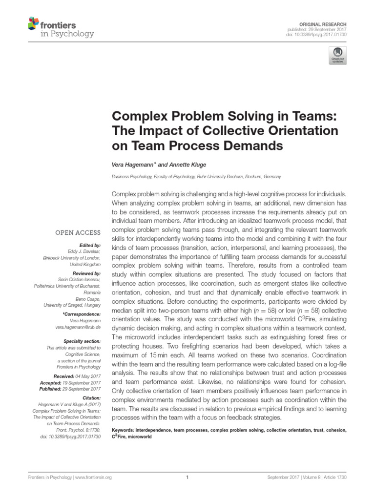Team Dynamics in Complex Problem Solving | PDF | Situation Awareness | Goal