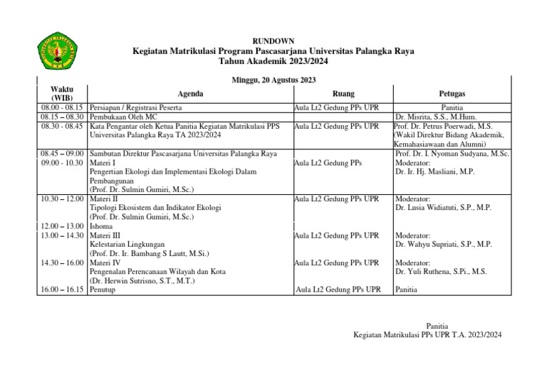 Kegiatan Matrikulasi PPs UPR 2023/2024 | PDF