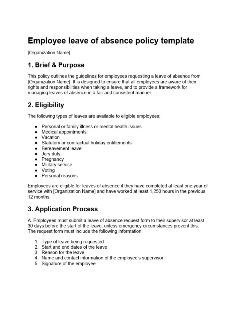 Employee Leave of Absence Policy Template | PDF | Employment | Policy