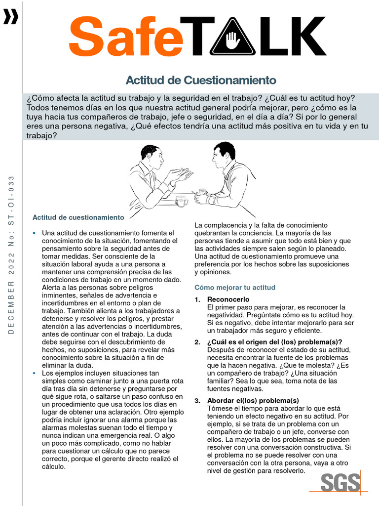 08 MAYO 23 SGS-OI-Safe Talk - 33 - Actitud de Cuestionamiento | PDF