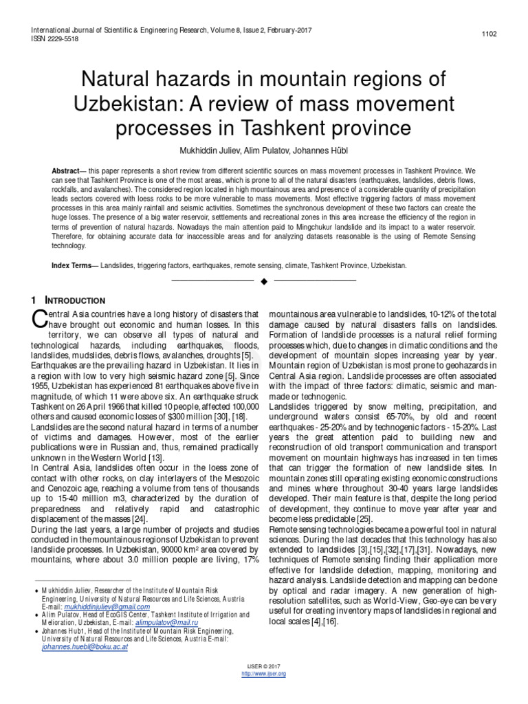 Natural hazards in mountain regions of uzbekistan a review of mass