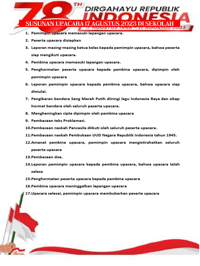 Susunan Upacara Sambutan Doa Teks Proklamasi Pdf Perjalanan