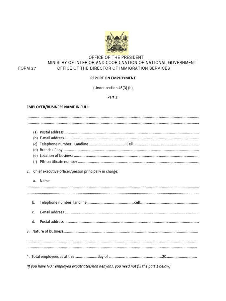 Form 27 Report On Employment | PDF