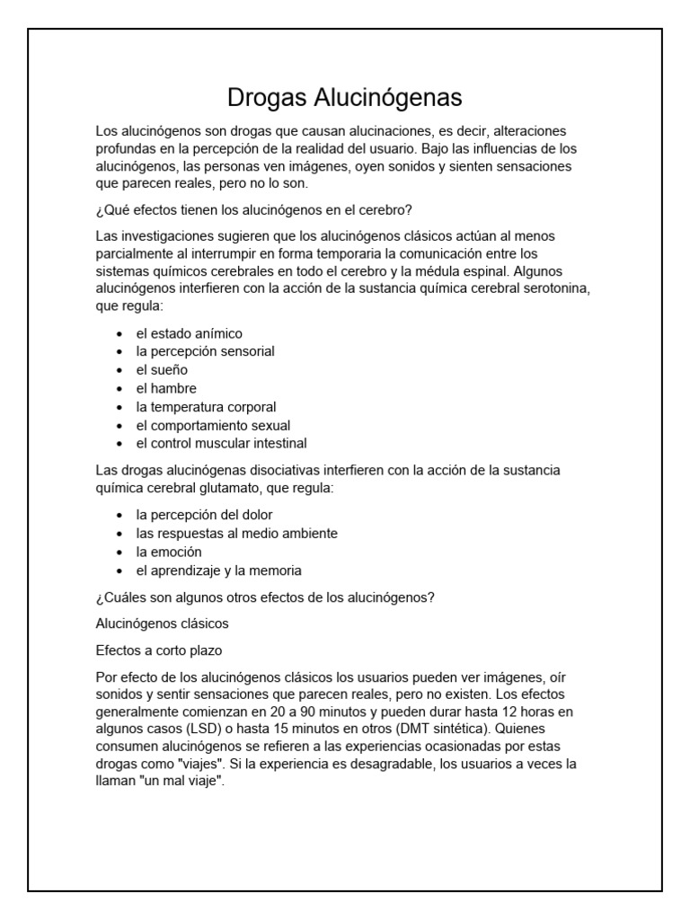 Efectos de las Drogas Alucinógenas | PDF | Alucinógeno | Drogas ...