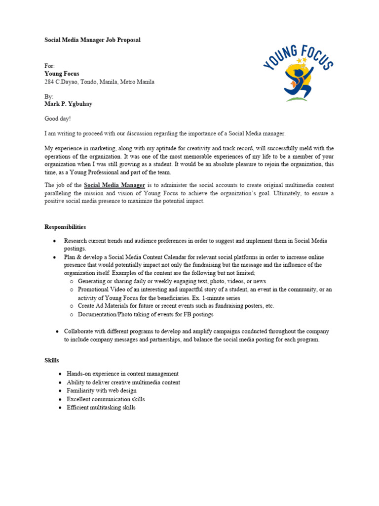 Social Media Manager Job Proposal PDF