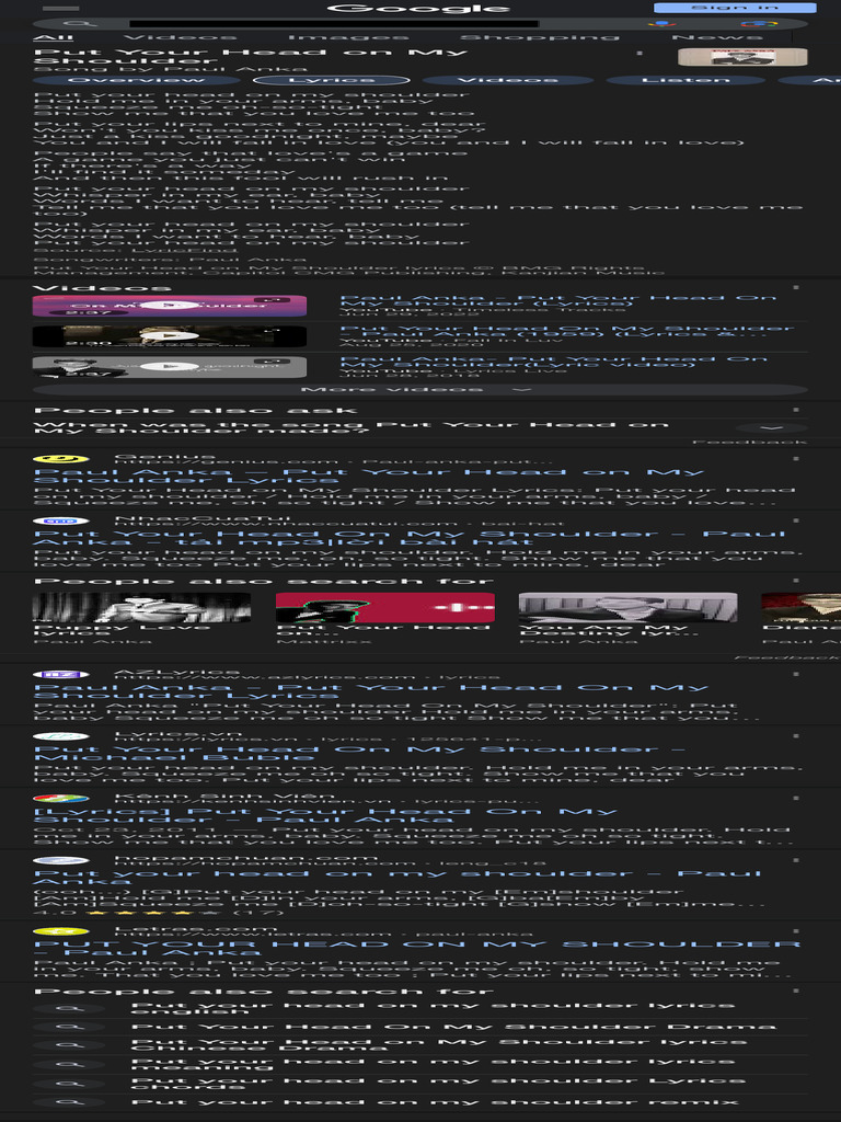 Put Your Head On My Shoulder Lyrics - Google Search | PDF | Rhythm And