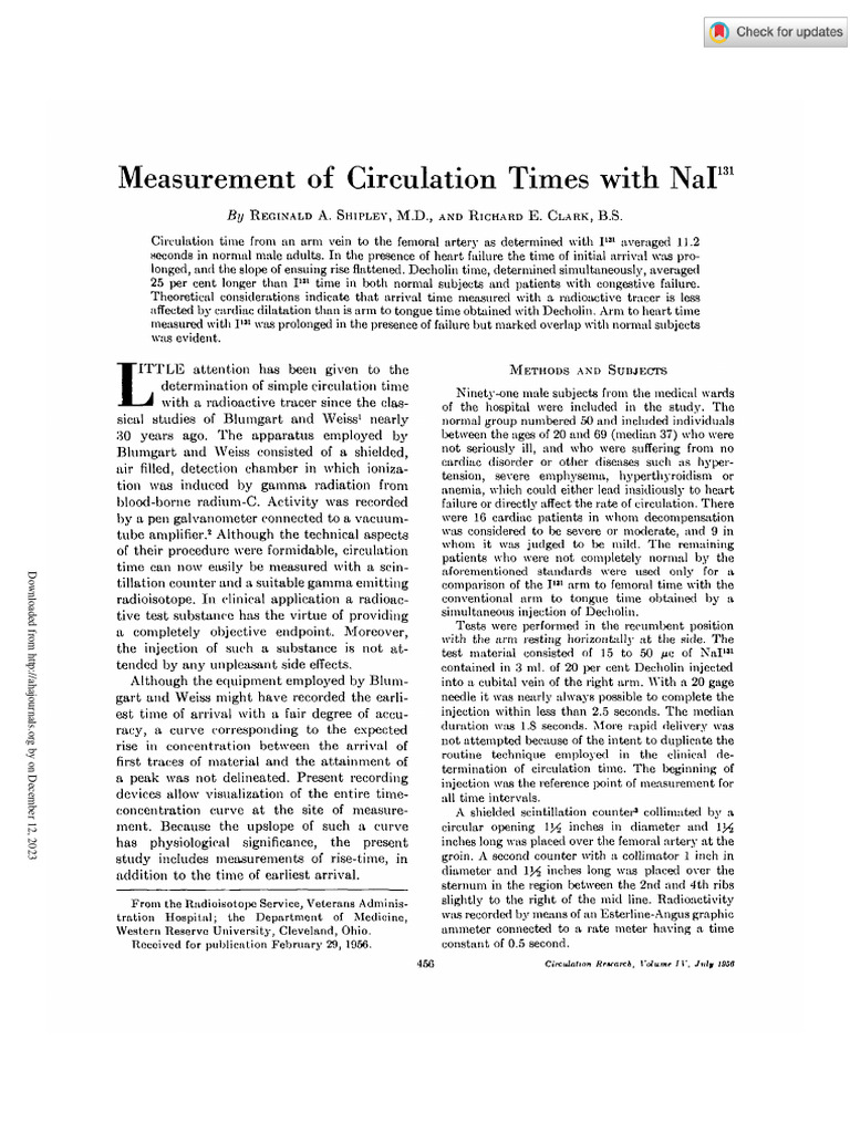 Shipley Clark 1956 Measurement of Circulation Times With Nai131 | PDF ...