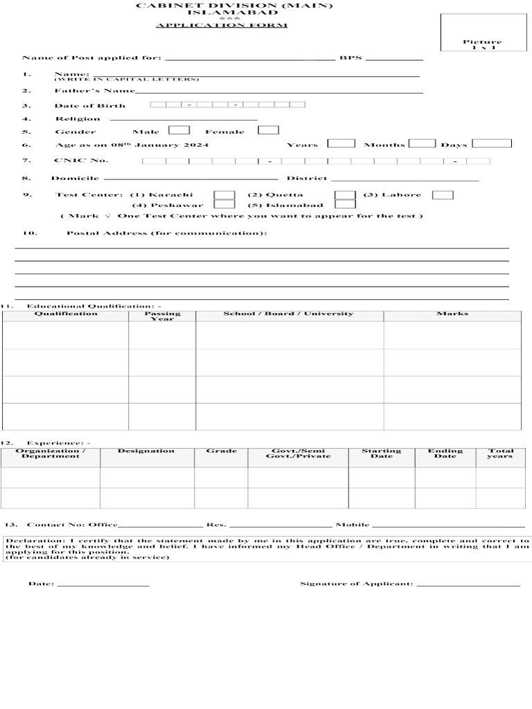 Division Jobs Application Form 2024 PDF