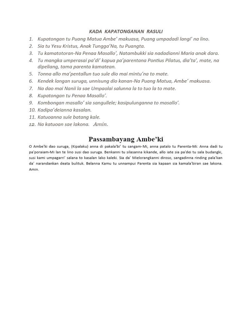 Pengakuan Iman Rasuli dalam Toraja | PDF