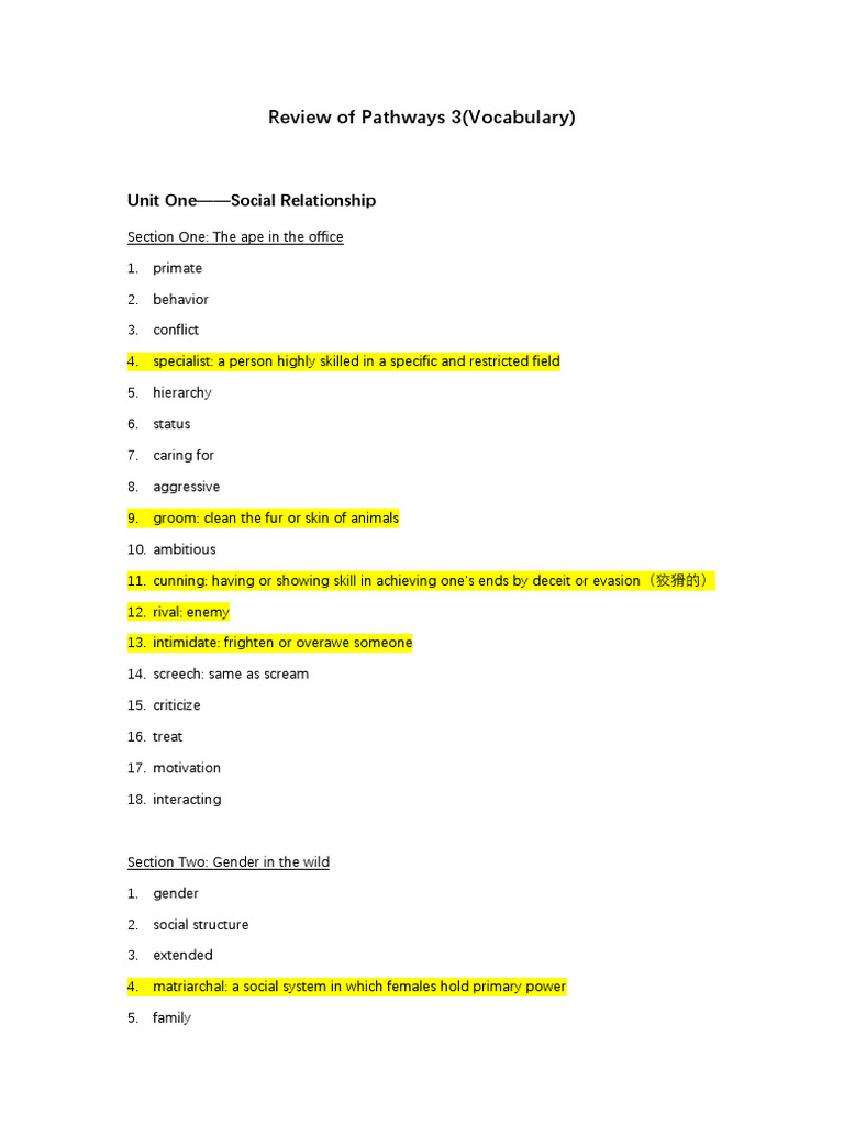 Review Of Pathways 3 Vocabulary Pdf Multilingualism