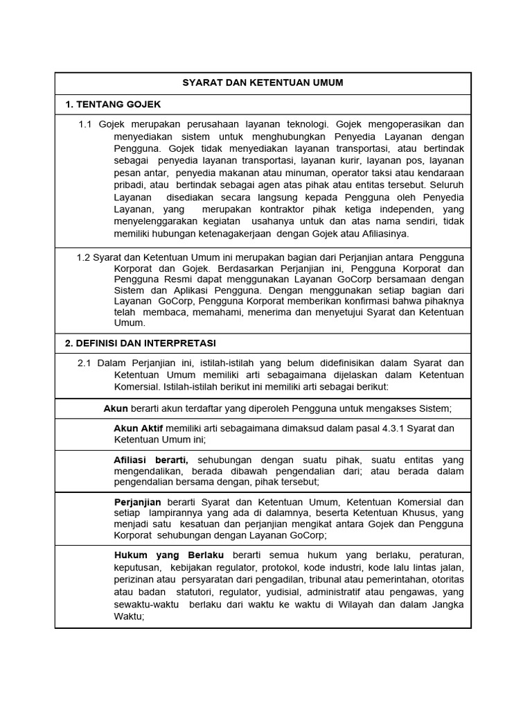Syarat dan Ketentuan Layanan GoCorp | PDF