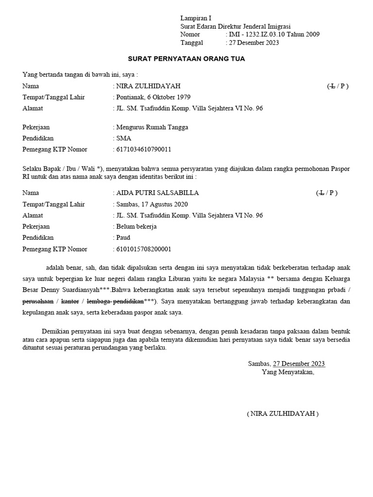 Surat pernyataan orang tua wali anak imigrasi pdf