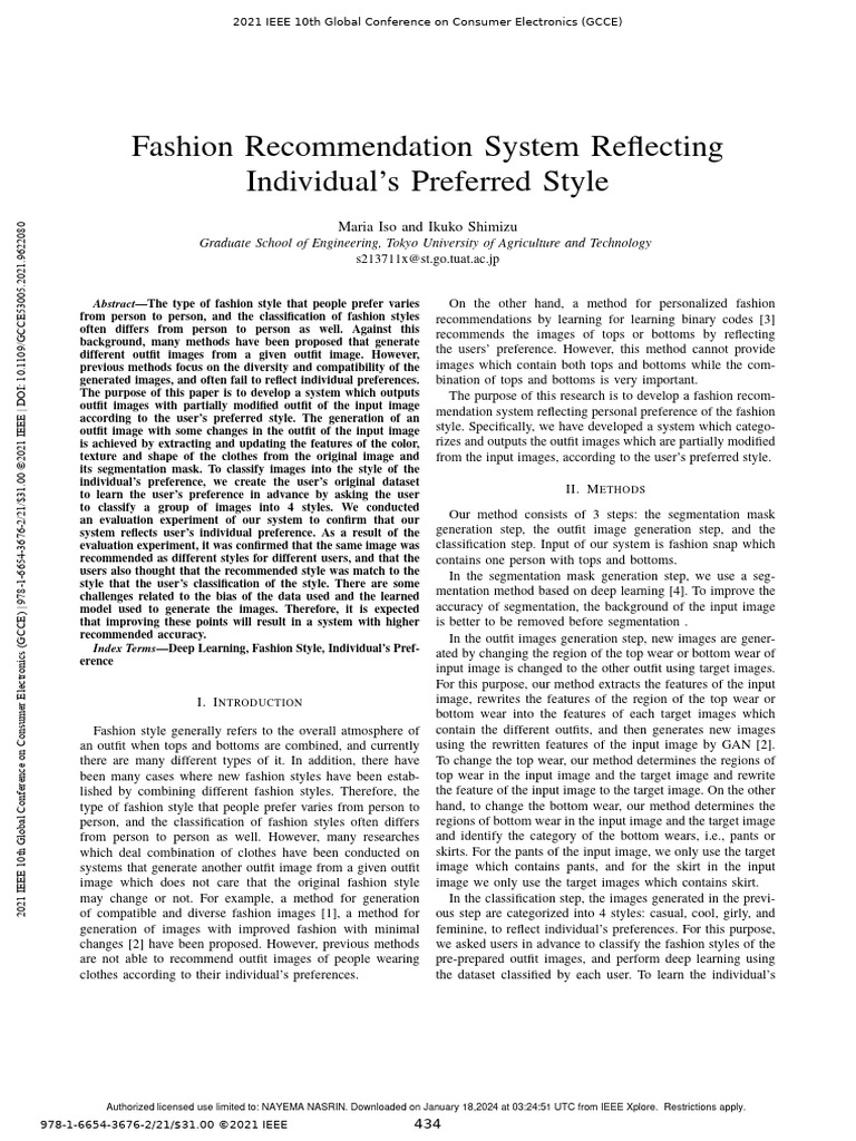 Fashion Recommendation System Reflecting Individuals Preferred Style ...