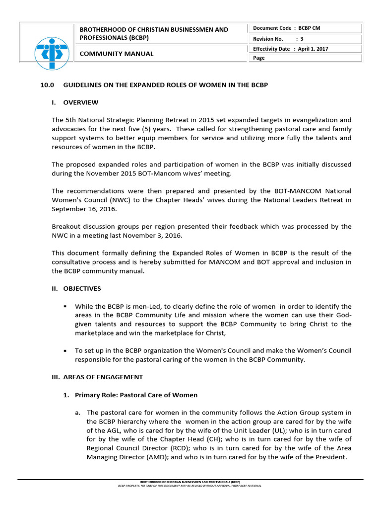 Expanded Roles of Women in BCBP | PDF | Social Science