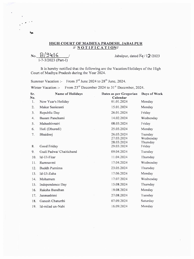 COURT HOLIDAYS 2024 visual data 2