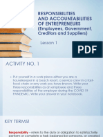 Lesson 1 (RESPONSIBILITIES AND ACCOUNTABILITIES OF ENTREPRENEURS TO EMPLOYEES, GOVERNMENT, CREDITORS AND SUPPLIERS)