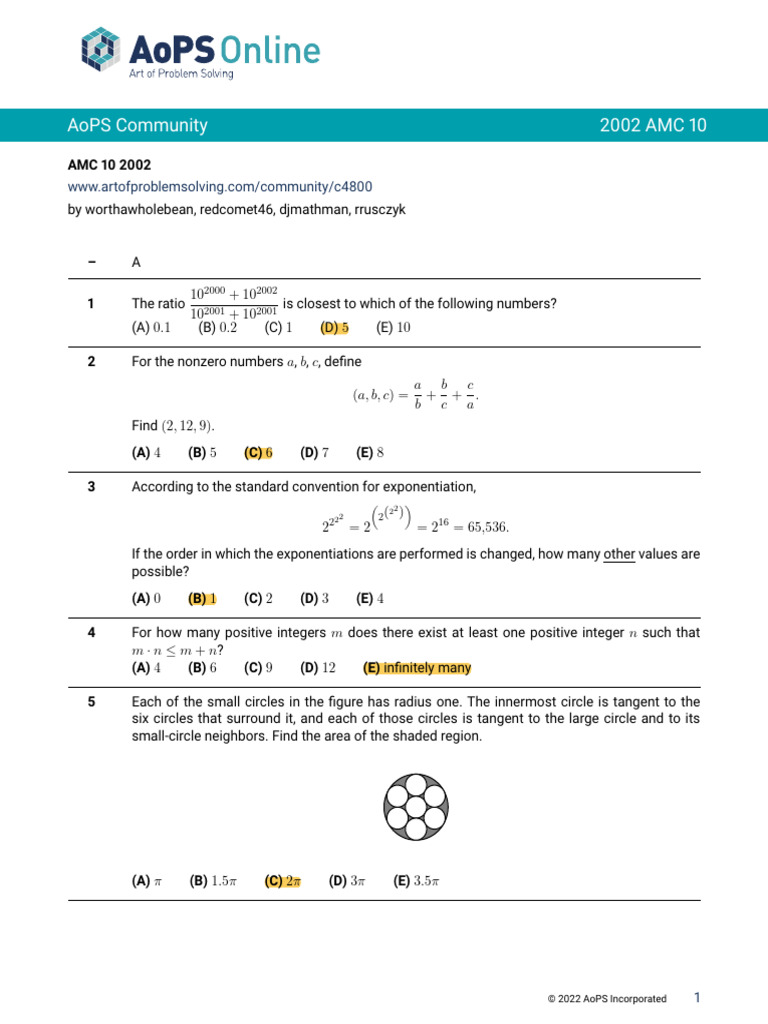 Aops Community 2002 Amc 10 PDF Area Elementary Geometry